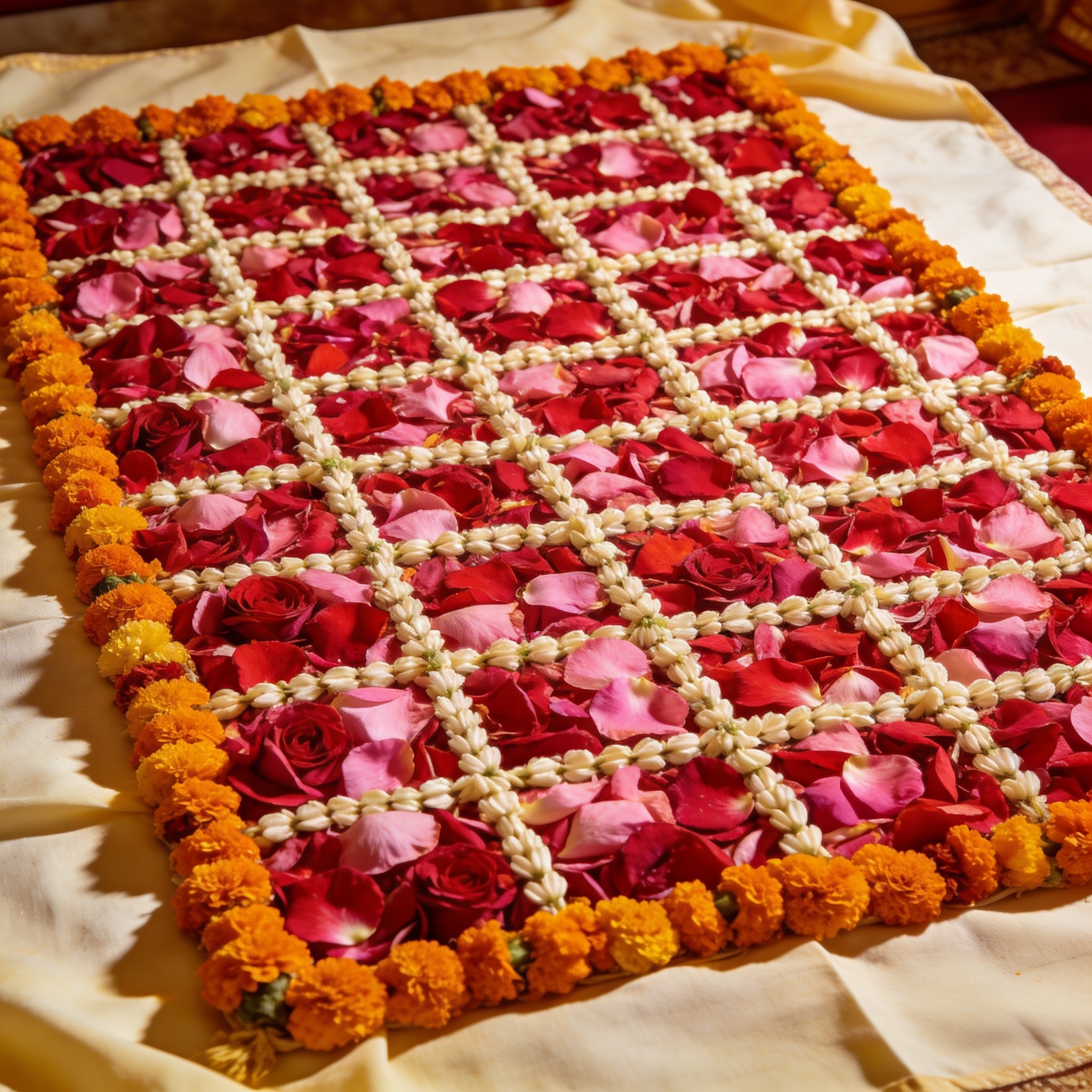 Traditional phool ki chadar canopy woven from rose petals