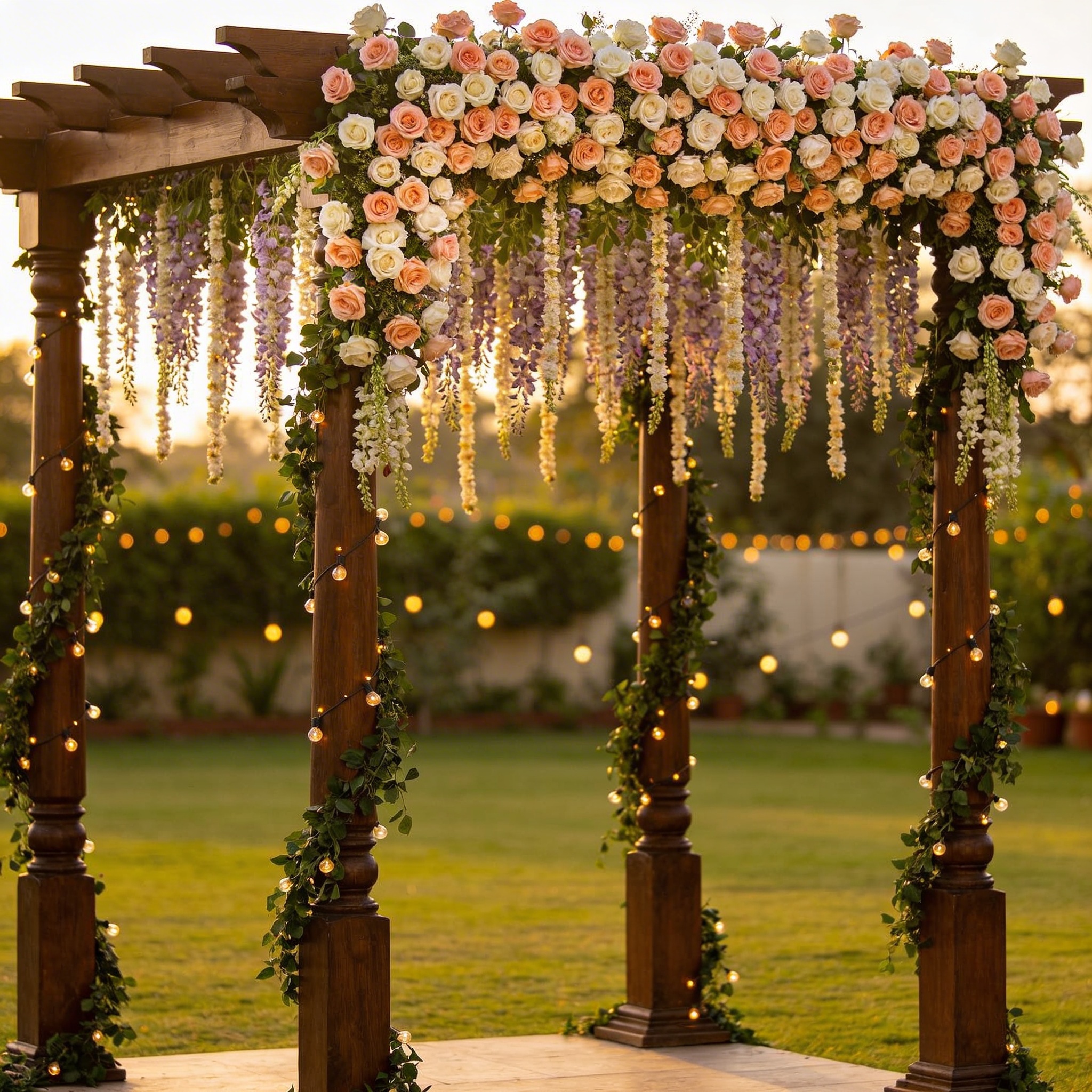 Rustic-luxe wedding mandap at Delhi farmhouse