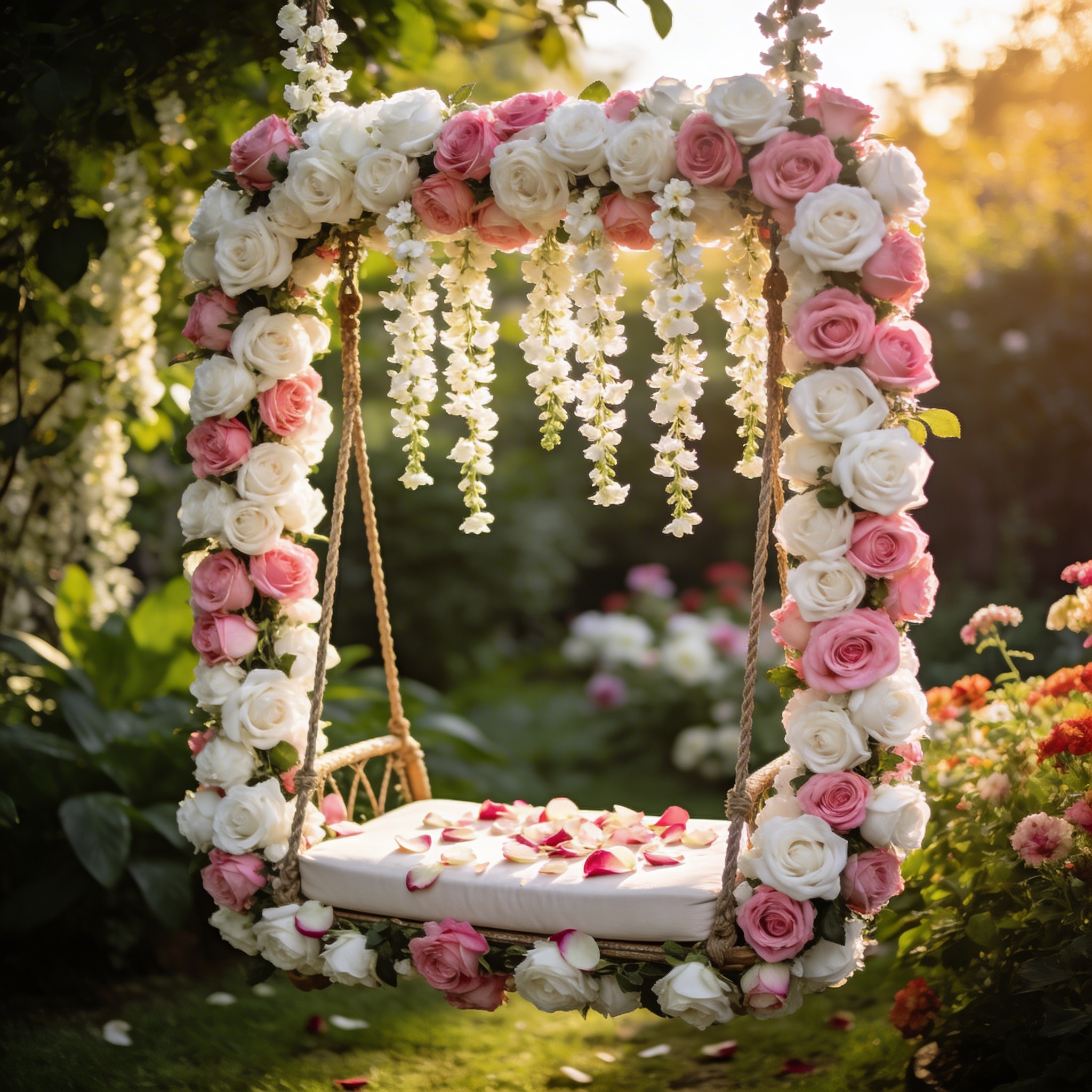 Decorated floral swing jhoola covered in roses