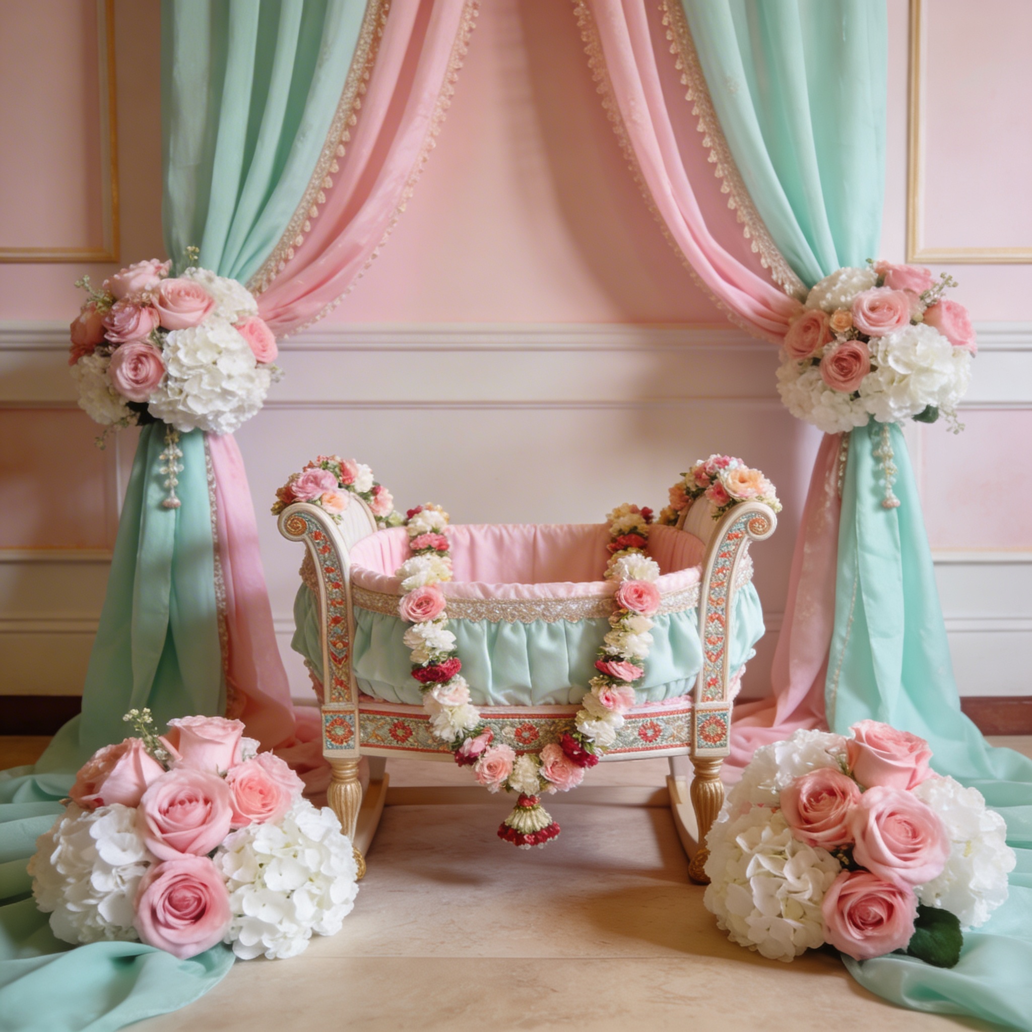 Baby shower decoration in pastel pink and mint