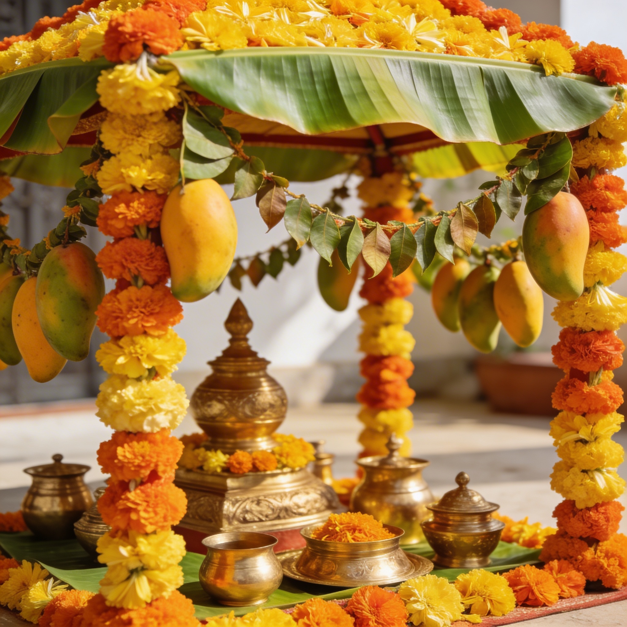 Mundan ceremony mandap with yellow marigolds