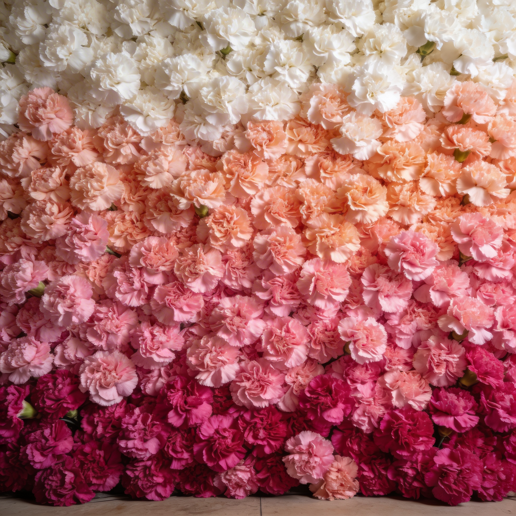 Ombre carnation wall from magenta to white