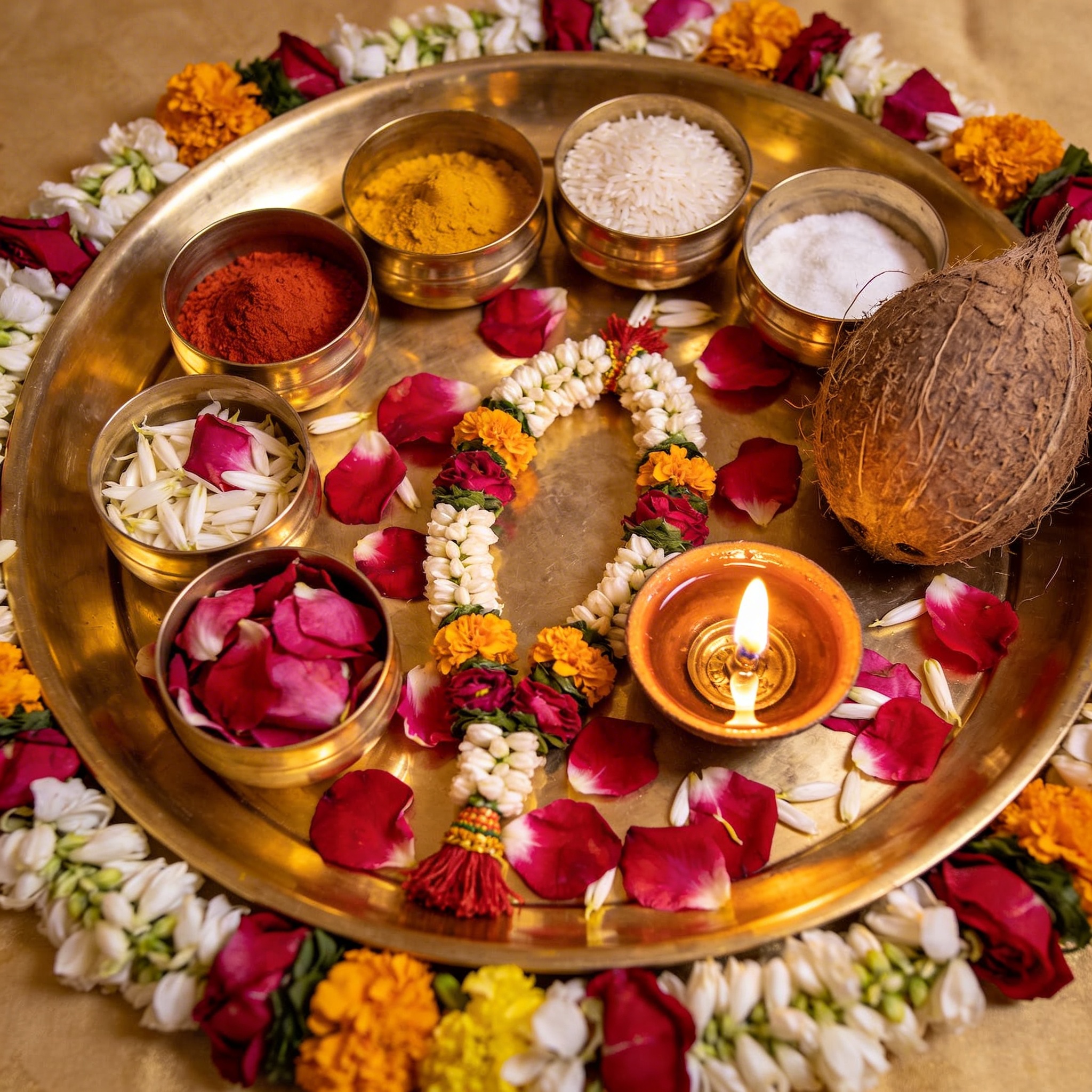 Premium decorated puja thali for wedding ceremony